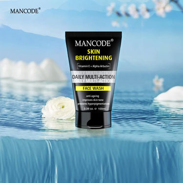 Mancode Daily Action Face Wash for Men with Vitamin C and Alpha Arbutin- Clear Skin, Oil Control, Acne Defense, Dark Spot Reduction, Pollution Protection - Pack of 1 | Men's Face Wash-100ml